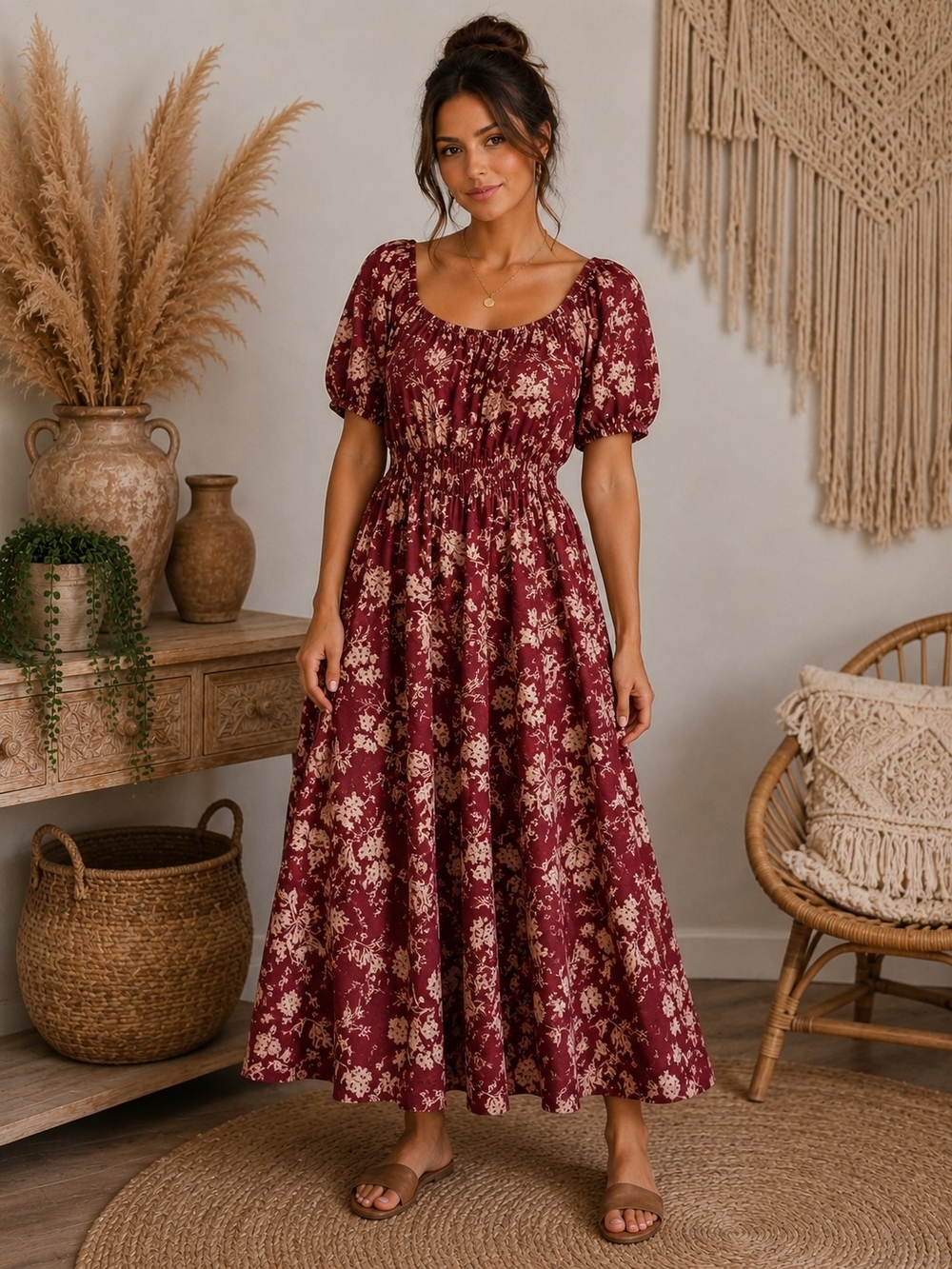 Polagram Burgundy Floral Maxi Dress